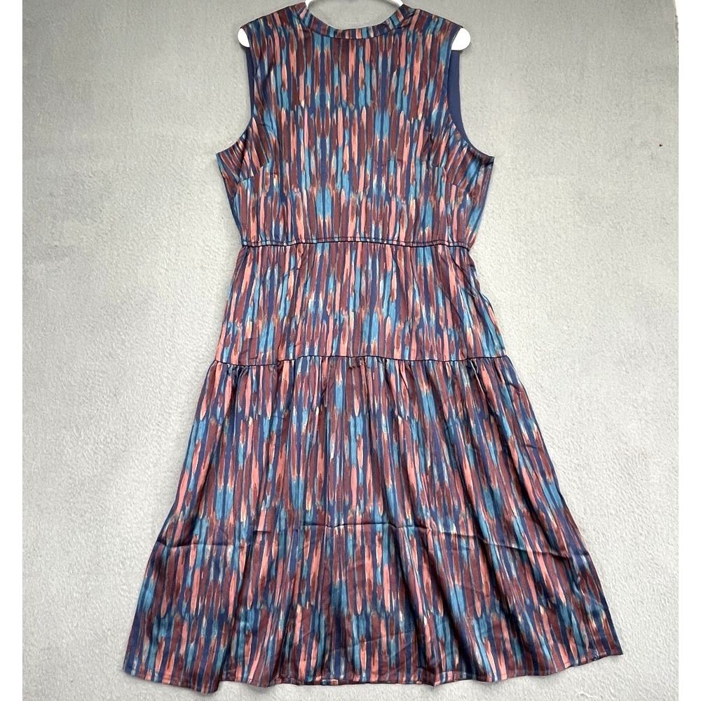 NWT Nina Leonard Satin Midi Dress Sz XL Sleeveless Tie‎ Back Silky Blue Maroon